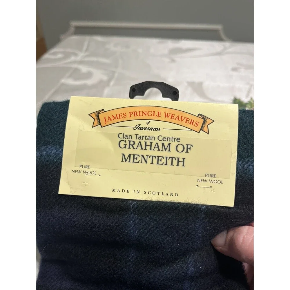 NEW James Pringle Weavers Scarf 100% Lambswool Green Plaid Made In Scotland
